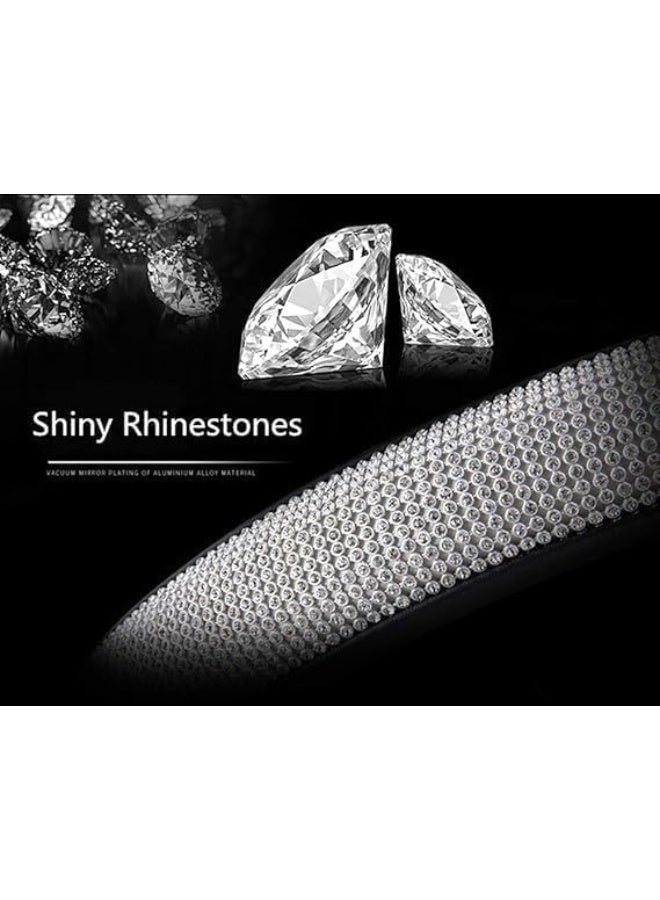 غطاء عجلة القيادة من الجلد الماسي الجديد مع احجار الراين الكريستالية اللامعة، مقاس عالمي 15 انش، واقي عجلة السيارة للنساء والفتيات، اسود/فضي - - Image 3