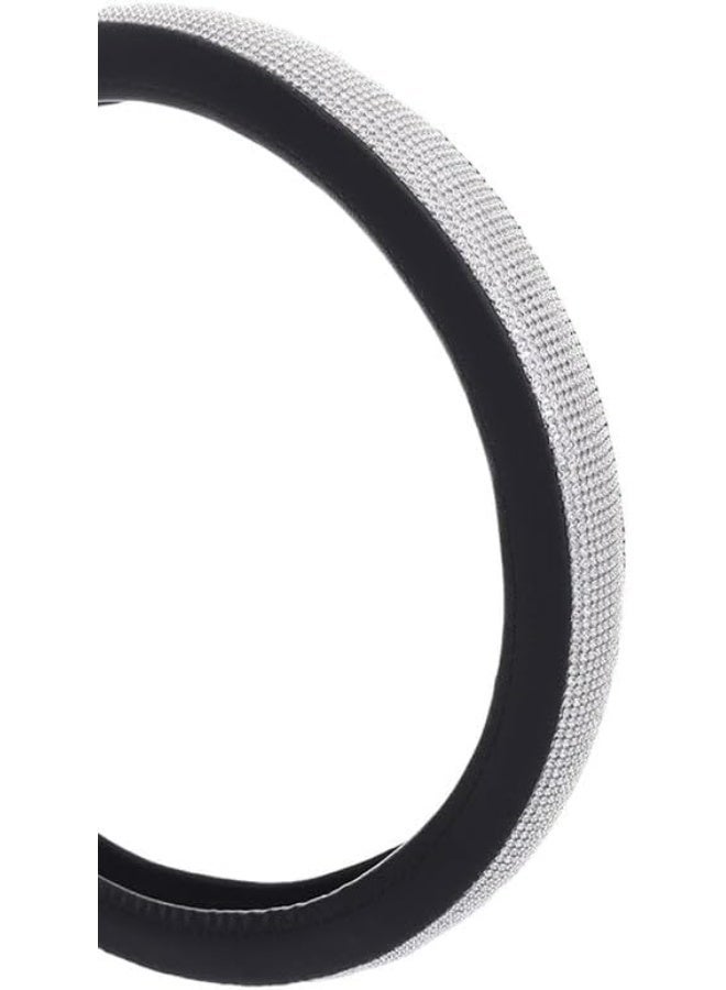 غطاء عجلة القيادة من الجلد الماسي الجديد مع احجار الراين الكريستالية اللامعة، مقاس عالمي 15 انش، واقي عجلة السيارة للنساء والفتيات، اسود/فضي - - Image 1