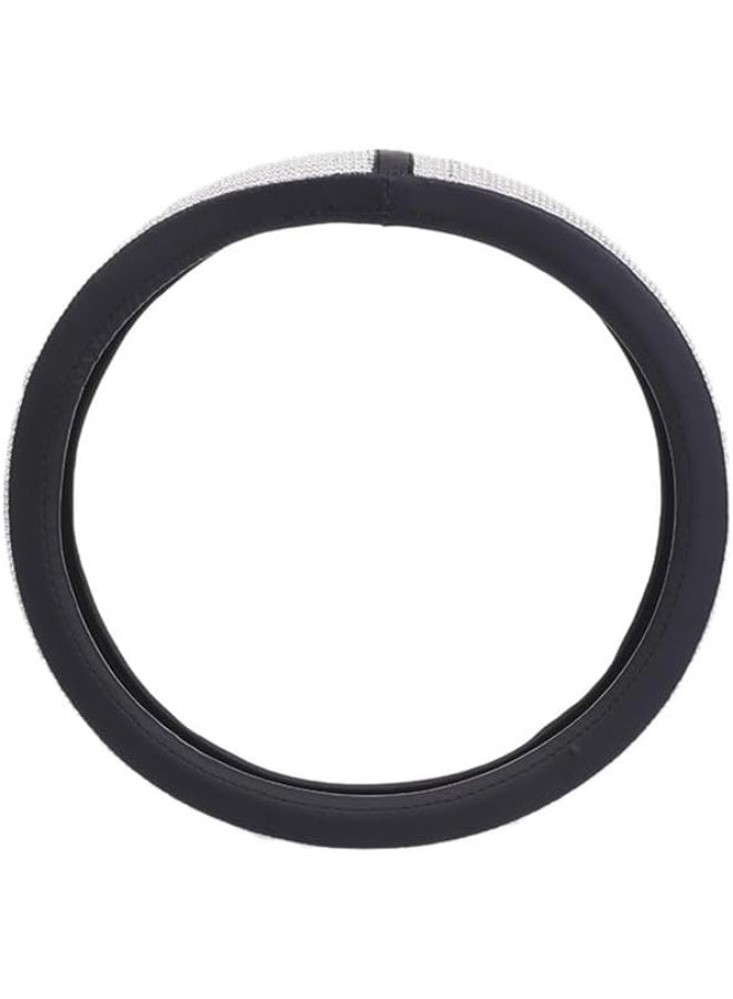 غطاء عجلة القيادة من الجلد الماسي الجديد مع احجار الراين الكريستالية اللامعة، مقاس عالمي 15 انش، واقي عجلة السيارة للنساء والفتيات، اسود/فضي - - Image 4