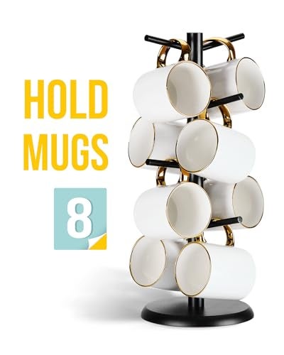 Lorbro Coffee Mug Tree with 8 Hooks, Mug Tree Stand, Wooden Coffee Cup Holder, Countertop Mug Tree, Mug Stand Kitchen Organizer, Cafe Accessories Decor & Kitchen Organizer Storage Stand (Black) - Image 2