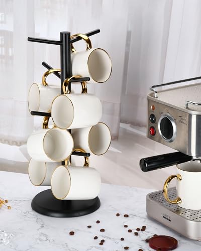 Lorbro Coffee Mug Tree with 8 Hooks, Mug Tree Stand, Wooden Coffee Cup Holder, Countertop Mug Tree, Mug Stand Kitchen Organizer, Cafe Accessories Decor & Kitchen Organizer Storage Stand (Black) - Image 4