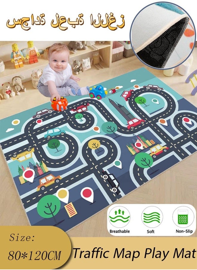 Vinnatsu Washable Kids Traffic Play Mat Soft Crystal Velvet Rugs City map Printed Early Education Crawling Mat Home Decor Rug For Home Bedroom Living Room And Outdoor Use 80*120CM  - Image 1