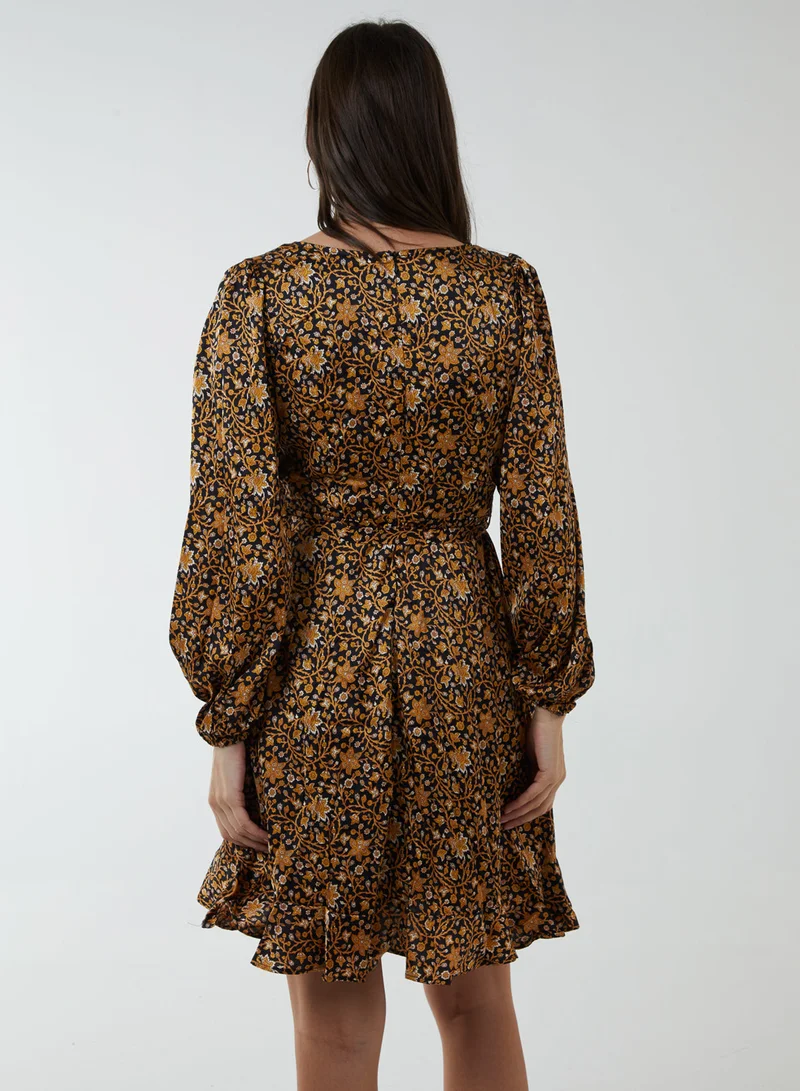 Blue Vanilla Ruffle Fixed Wrap Tie Dress