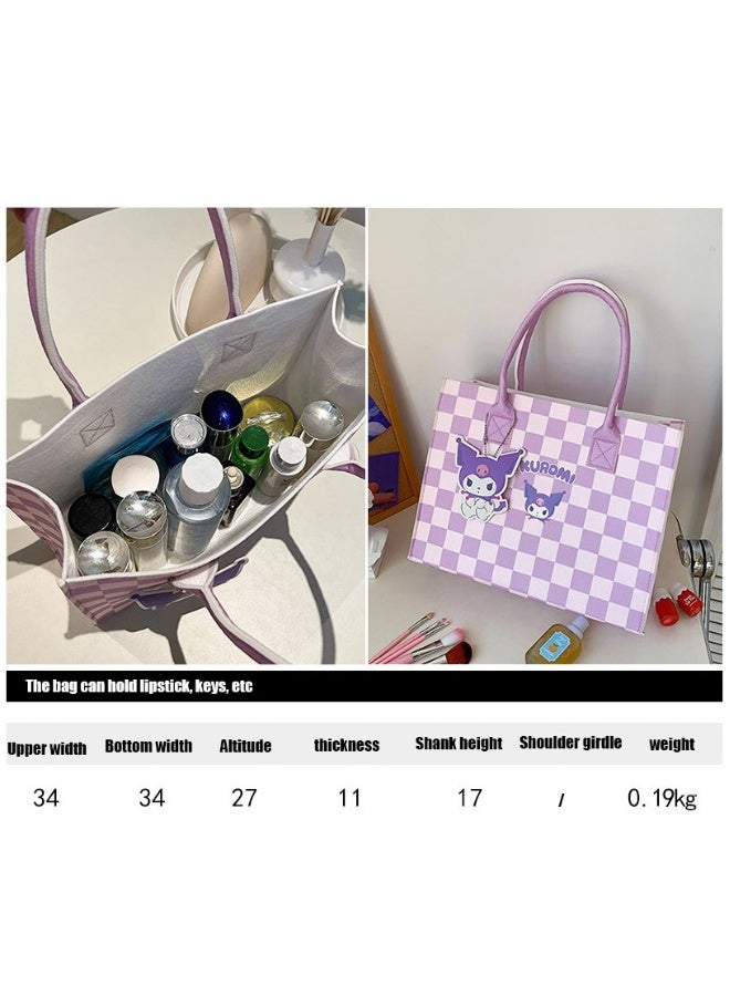 Sanrio New Large Capacity Cute Cartoon Plaid Cross Body Tote Bag Plush Hand-held Felt Bag - Image 3