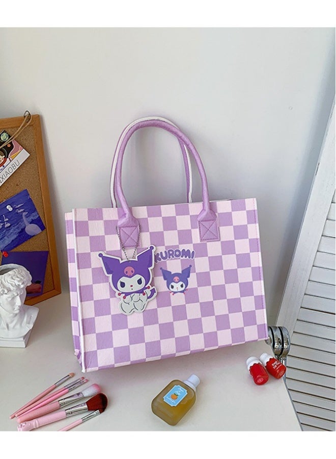 Sanrio New Large Capacity Cute Cartoon Plaid Cross Body Tote Bag Plush Hand-held Felt Bag - Image 1