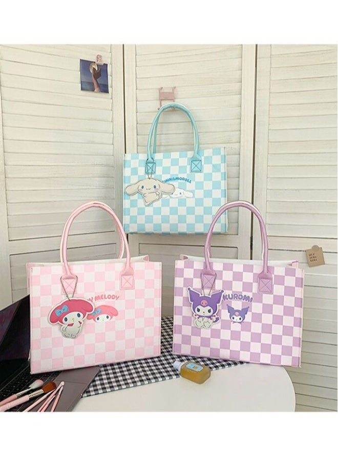 Sanrio New Large Capacity Cute Cartoon Plaid Cross Body Tote Bag Plush Hand-held Felt Bag - Image 4