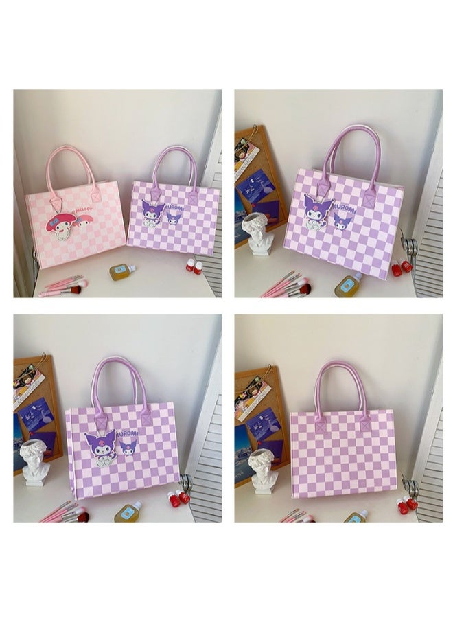 Sanrio New Large Capacity Cute Cartoon Plaid Cross Body Tote Bag Plush Hand-held Felt Bag - Image 5