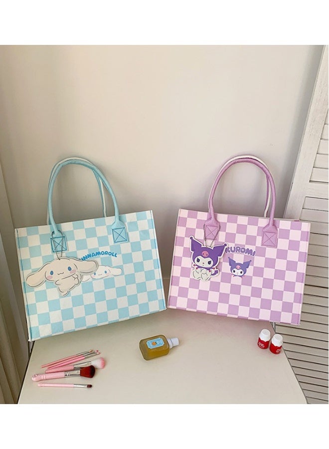 Sanrio New Large Capacity Cute Cartoon Plaid Cross Body Tote Bag Plush Hand-held Felt Bag - Image 2
