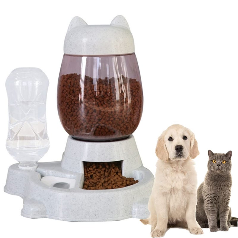 Mltao Automatic Cat Dog Feeder Set SelfDispensing Food and Water Bottle Dispenser Large Capacity Grey - Image 2