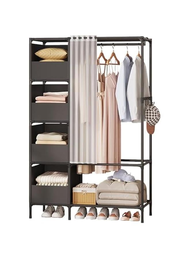 HOOKOR Clothes Rack, Clothing Rack with Storage Bag, Garment Rack, Non-woven Shelves for Shoes, Clothes Rack for Bedroom, Hallway, Entryway (28-06) - Image 1