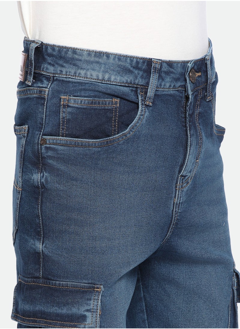 Dennis Lingo Men's Mid Blue Denim Solid Pattern Full Length Straight Fit Jeans  - Image 5