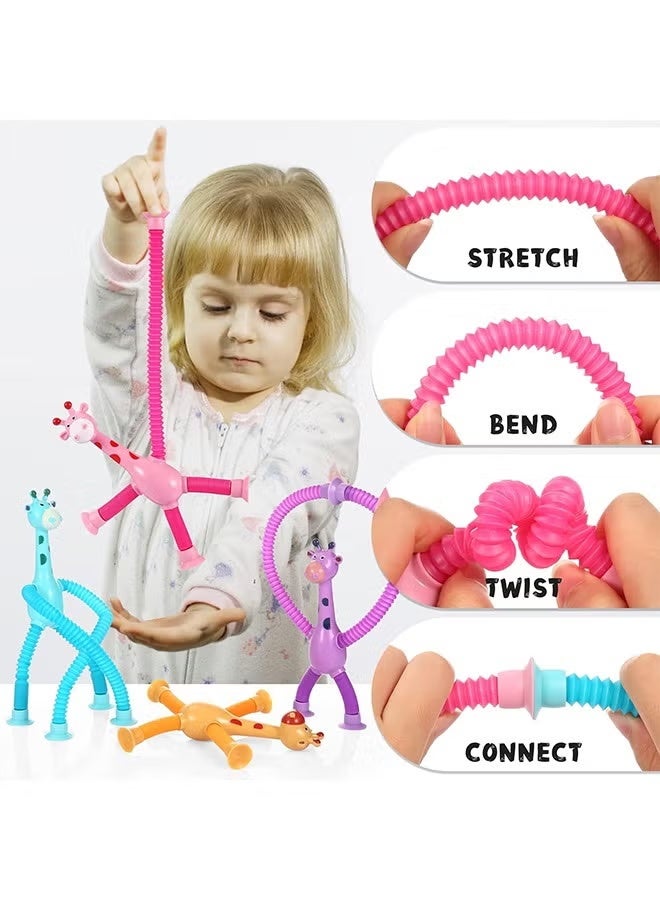 4 قطع توهج تلسكوبي الشفط كأس الزرافة لعبة الزرافة - الأنبوب الحسي للأطفال الصغار ألعاب السفر ، الاتصال والبوب تململ للأطفال ، ألعاب التوحد الحسية ، تشجع اللعب الخيالي والتفكير الإبداعي - Image 2