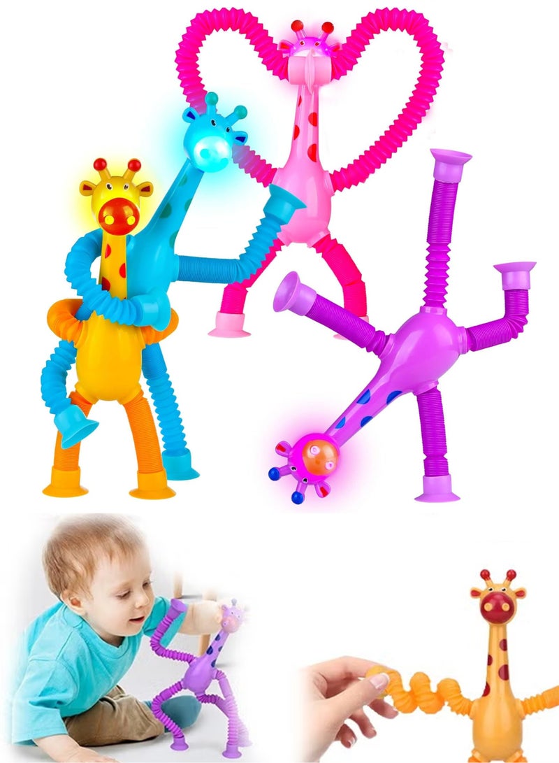 4 قطع توهج تلسكوبي الشفط كأس الزرافة لعبة الزرافة - الأنبوب الحسي للأطفال الصغار ألعاب السفر ، الاتصال والبوب تململ للأطفال ، ألعاب التوحد الحسية ، تشجع اللعب الخيالي والتفكير الإبداعي - Image 1