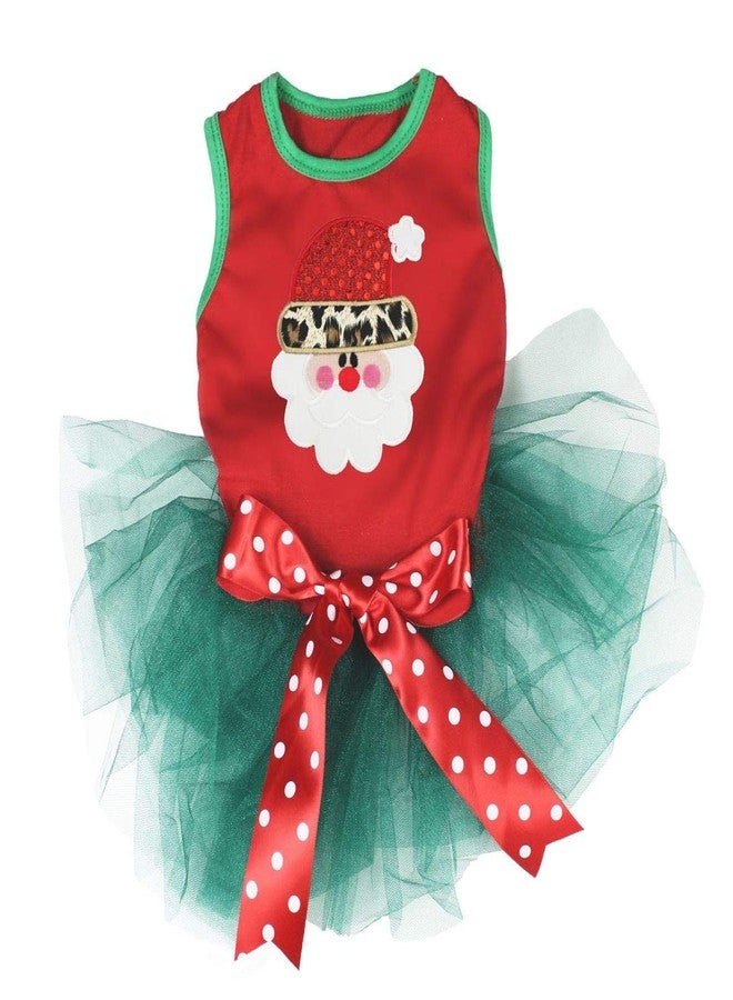 Petitebella Leopard Santa Claus Face Puppy Dog Dress (Red/Teal Green, Medium)