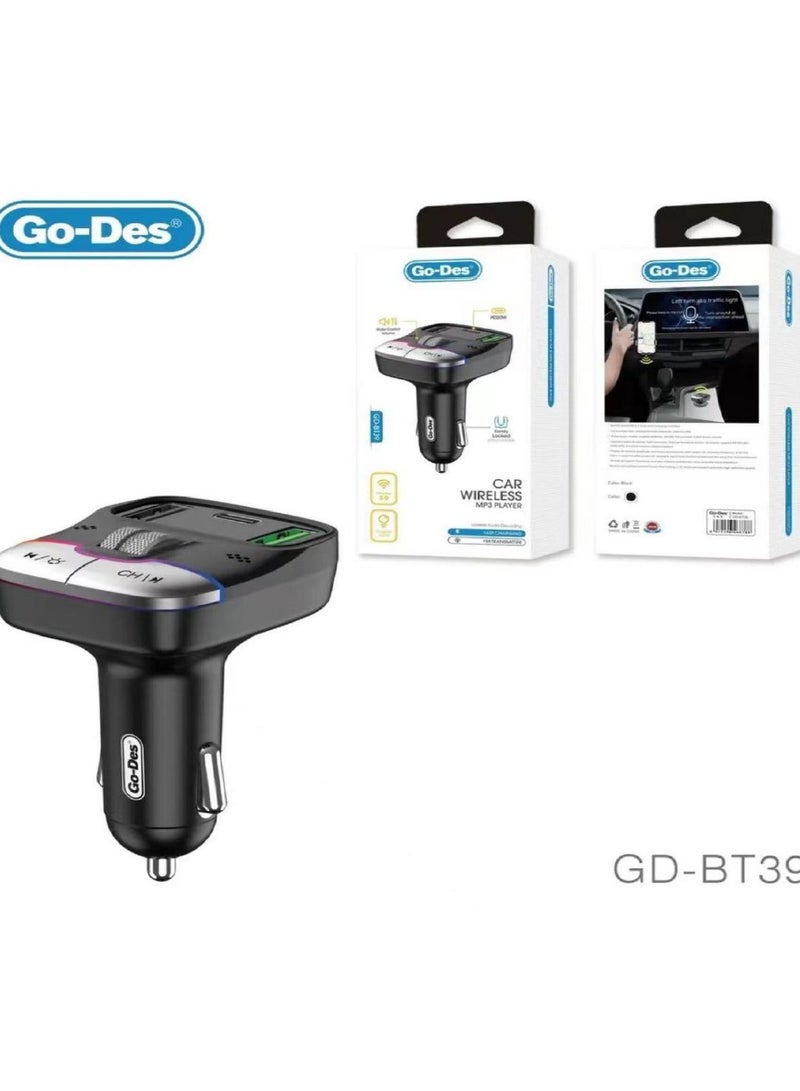 جو-ديز محول FM لاسلكي GD-BT39 مع منافذ USB وType-C - Image 2