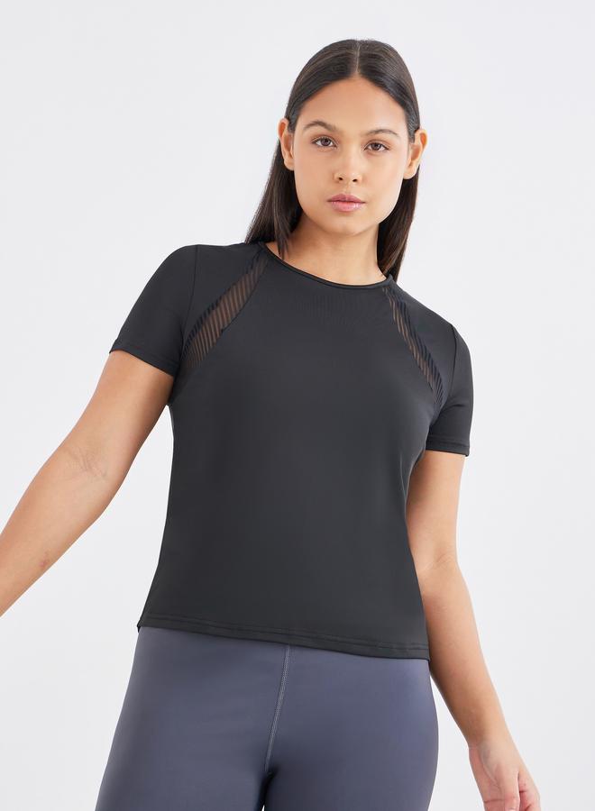 Styli Back Peep Stripe Textured Mesh Detail Top - Image 3