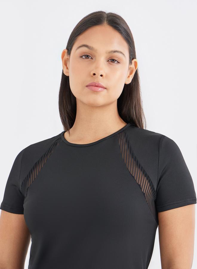 Styli Back Peep Stripe Textured Mesh Detail Top - Image 4