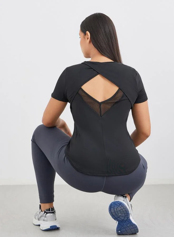 Styli Styli Back Peep Stripe Textured Mesh Detail Top