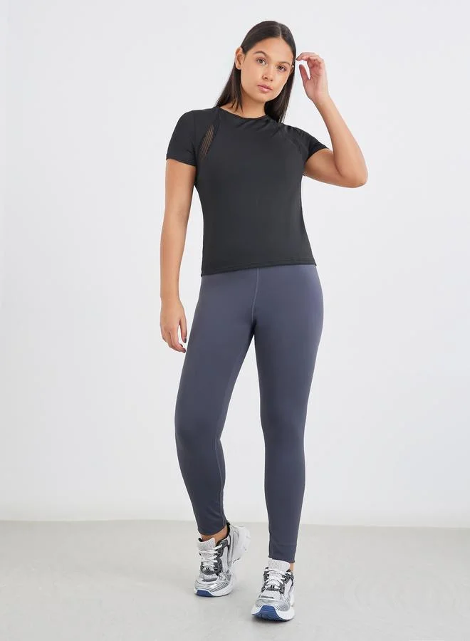 Styli Styli Back Peep Stripe Textured Mesh Detail Top