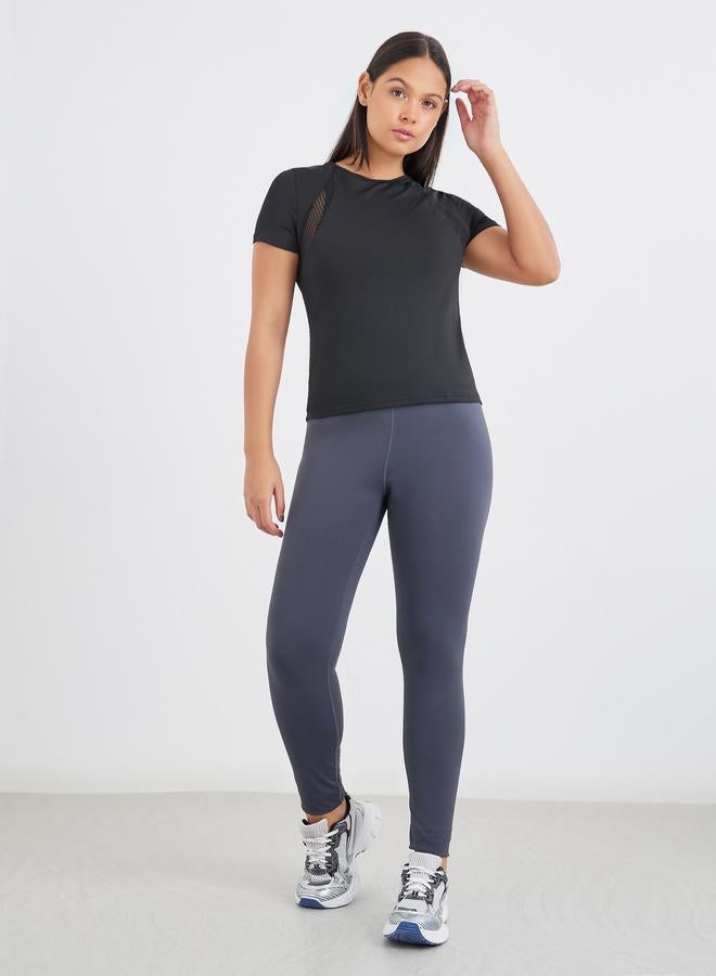 Styli Back Peep Stripe Textured Mesh Detail Top - Image 2