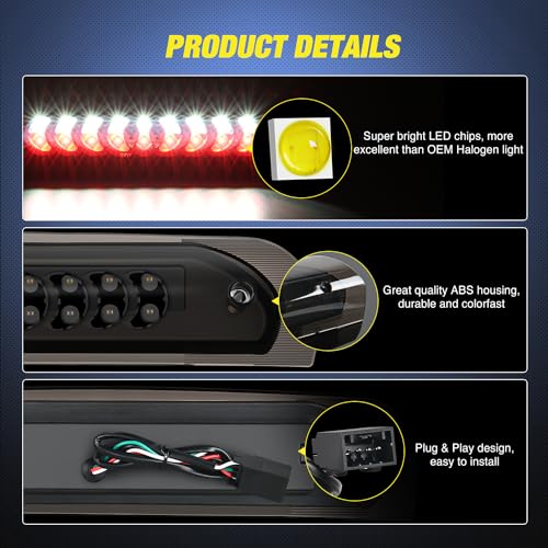 Nilight Third Brake Light High Mount 3rd Stop Reverse Cargo LED Lighting Replacement for 20022008 Dodge Ram 1500 20032009 RAM 2500 3500 Pickup Rear Cab Center Tail Lights - Image 3