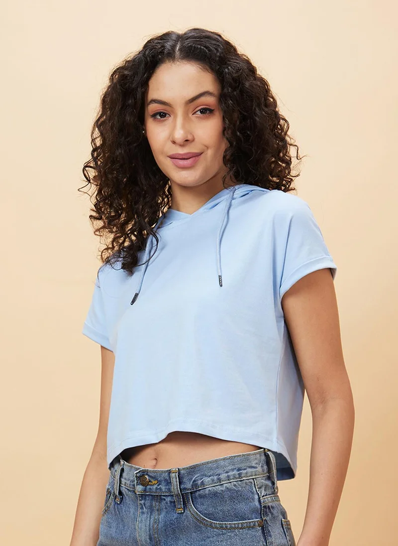 جلو باص تيشيرت كروب قطن نقي بأكمام طويلة بغطاء رأس من جلوبس للنساء