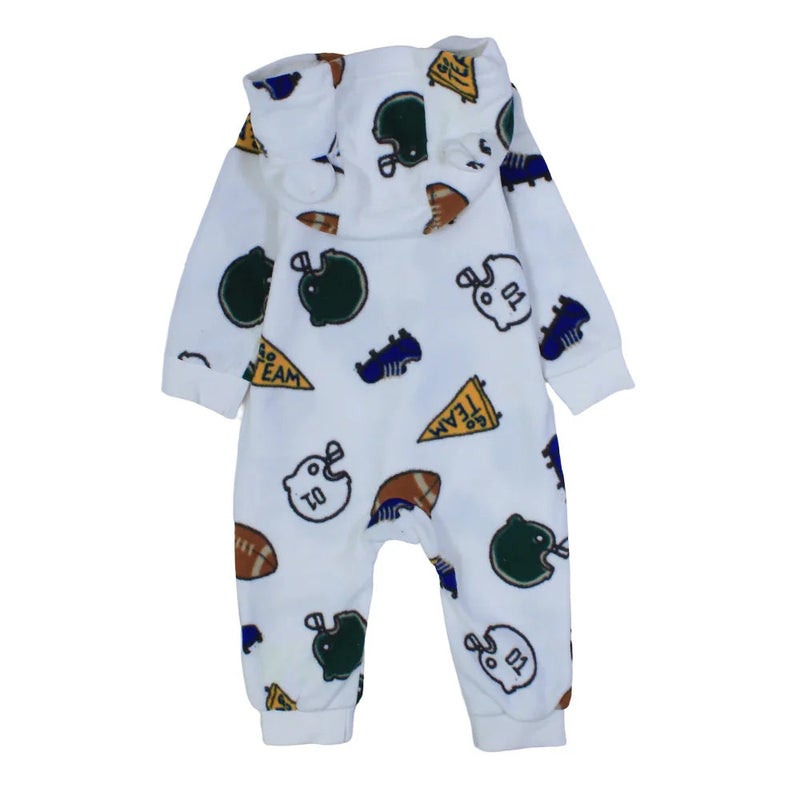 Cherries Baby Boys Hooded Footless Onesie – Off-White American Football Design - Image 2