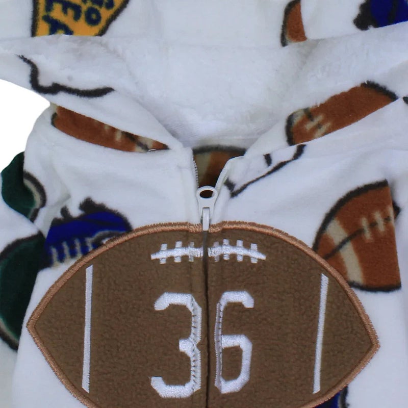 Cherries Baby Boys Hooded Footless Onesie – Off-White American Football Design - Image 3