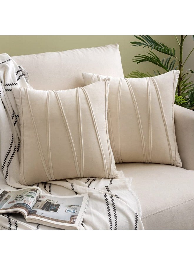 Khooti Velvet Cushion Cover Pack of 3-22" x 22" / 56 x 56 cm - Cream White - Soft Pillow Covers Cushion Case for Sofa Bedroom Livingroom Chair Car, Cushion Cover with Random Zig Zag Pattern - Image 1