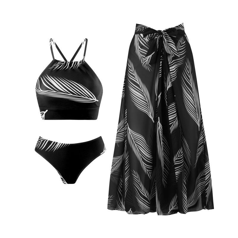 Bikini Set Swimsuit Wrap Dress Beach Dress Vintage Chiffon Blouse Spa Swimming Bikini - Image 4