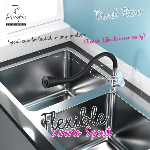 Pixaflo Brass Swan Neck Tap with 360-degree Swivel Black Flexible Silicone Swivel Spout for Kitchen Sink and Wash Basin, Dual Flow (Area) - Image 3