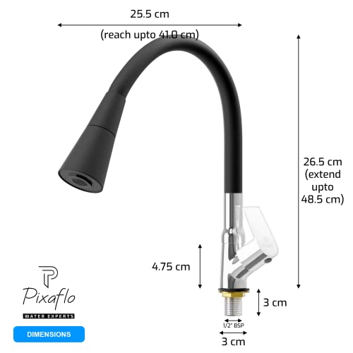 Pixaflo Brass Swan Neck Tap with 360-degree Swivel Black Flexible Silicone Swivel Spout for Kitchen Sink and Wash Basin, Dual Flow (Area) - Image 5