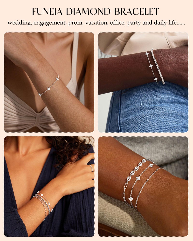 FUNEIA Dainty Silver Gold Bracelets for Women Trendy Non Tarnish 14K Gold Plated Waterproof Diamond Bracelets Cute Stackable Heart Butterfly Clover Cross Evil Eye Charm Bracelet Stack Jewelry Gifts - Image 5