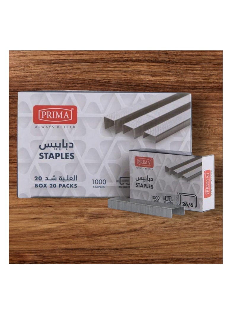 بريما دبابيس دباسة مقاس  26/6 عبوة  الصندوق 20 عبوة صغير - Image 1