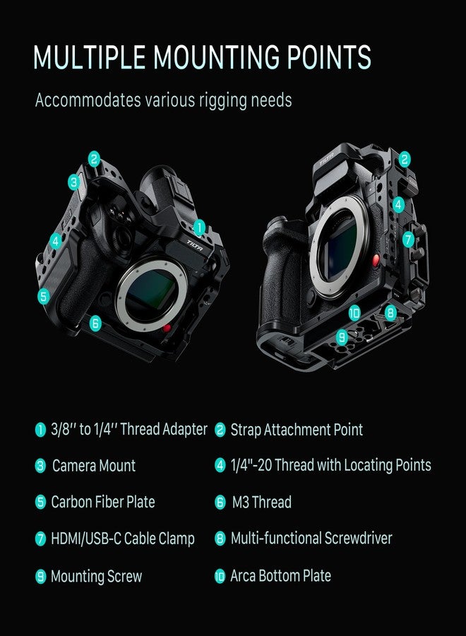Tilta Full Camera Cage Compatible With Panasonic S1R Ii, S1 Iie, S5 Iix & G9 Ii - Black | Hdmi/Usb-C Clamp, Cold Shoe, 1/4"-20 3/8"-16 Threads Slotted Allen Key Included - Image 3
