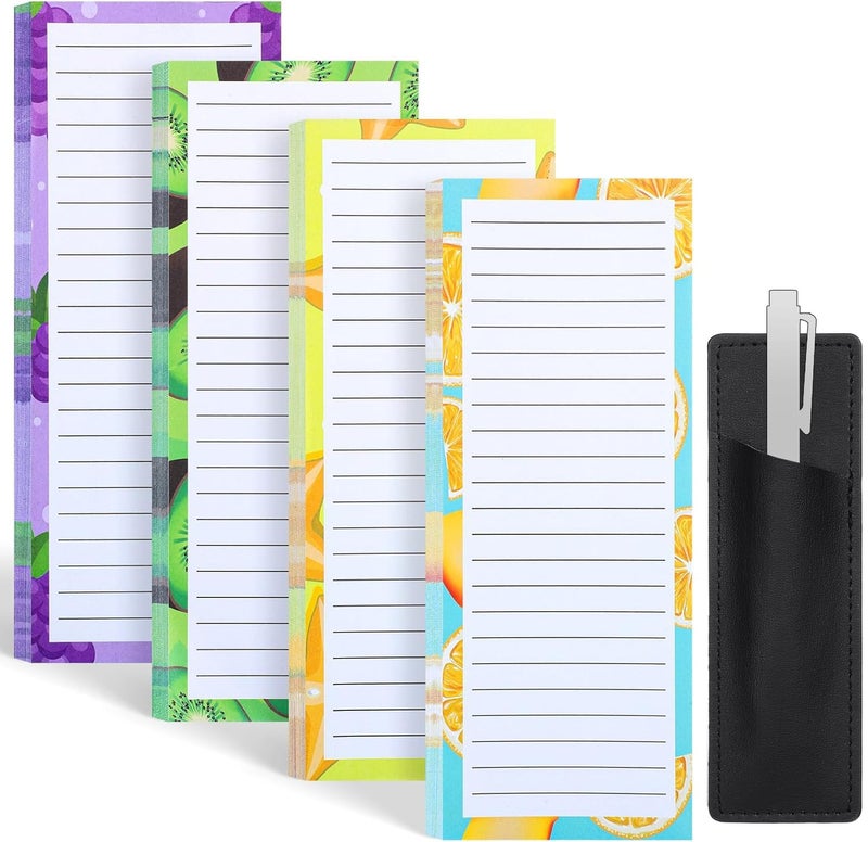 Thboxes 4 Pack Magnetic Note Pad for Fridge with Pen Holder, Totally 200 Sheets Grocery List Magnet Pad for Refrigerator Magnetic Shopping List Padï¼ˆFruit Designï¼‰ - Image 1