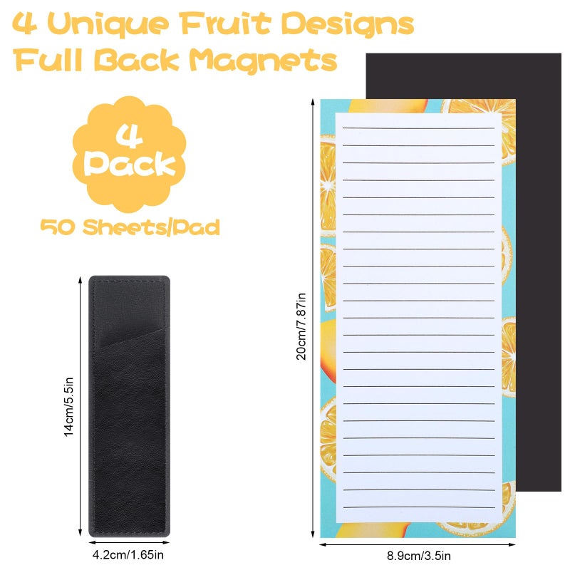 Thboxes 4 Pack Magnetic Note Pad for Fridge with Pen Holder, Totally 200 Sheets Grocery List Magnet Pad for Refrigerator Magnetic Shopping List Padï¼ˆFruit Designï¼‰ - Image 2