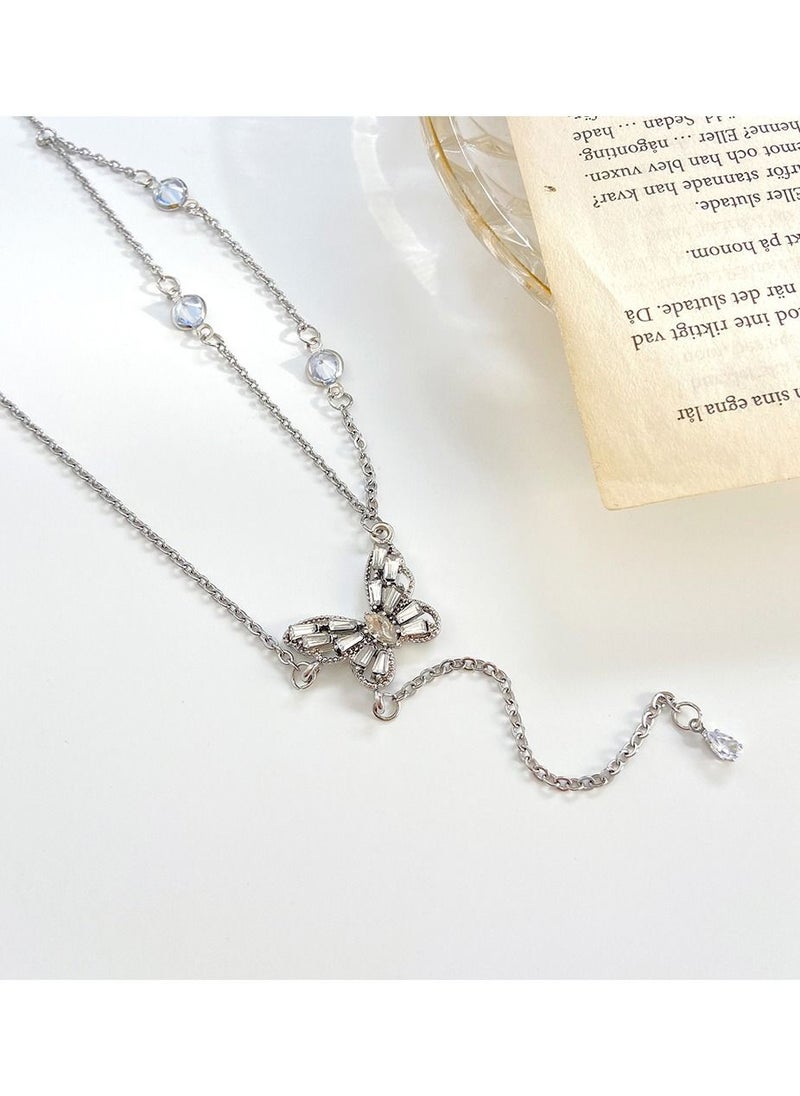 Satinior - Butterfly Tassel Zirconia Necklace - Image 1