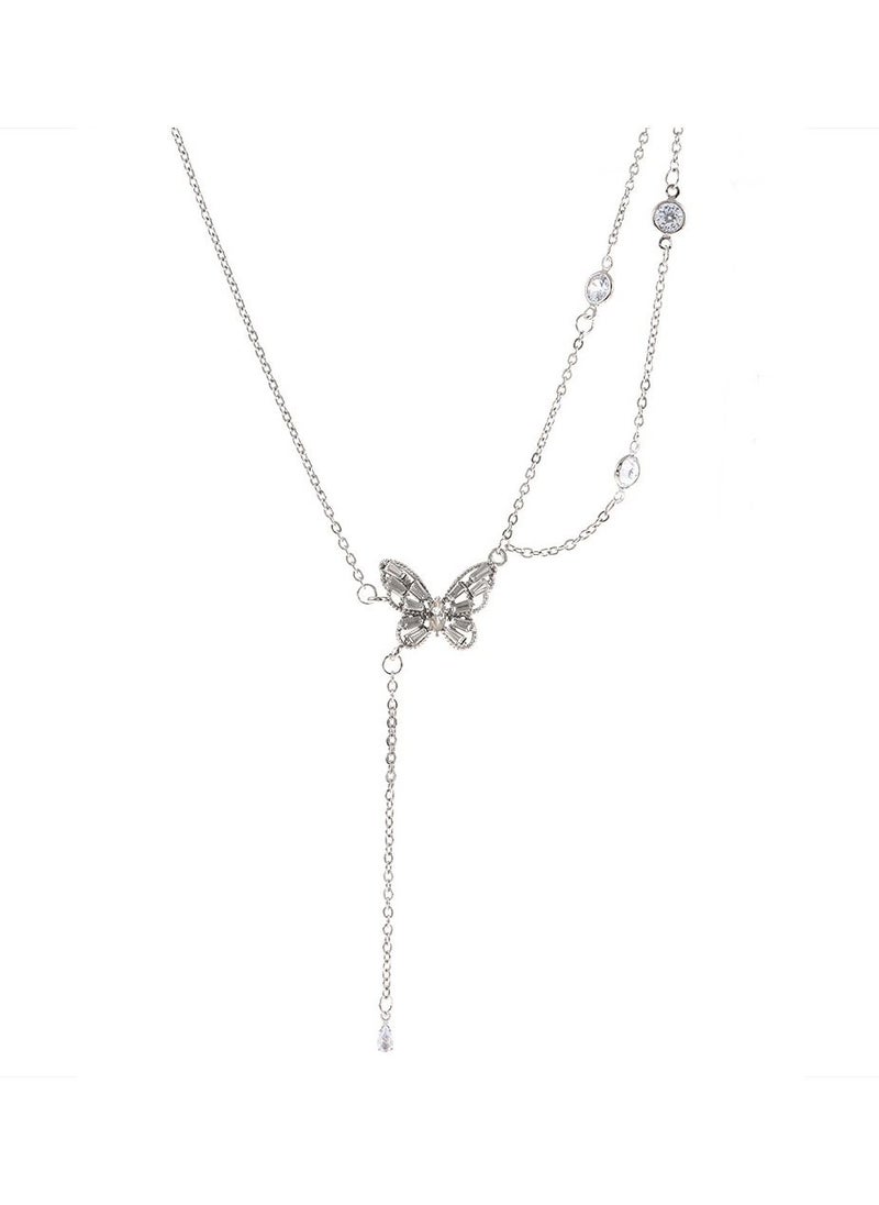 Satinior - Butterfly Tassel Zirconia Necklace - Image 1