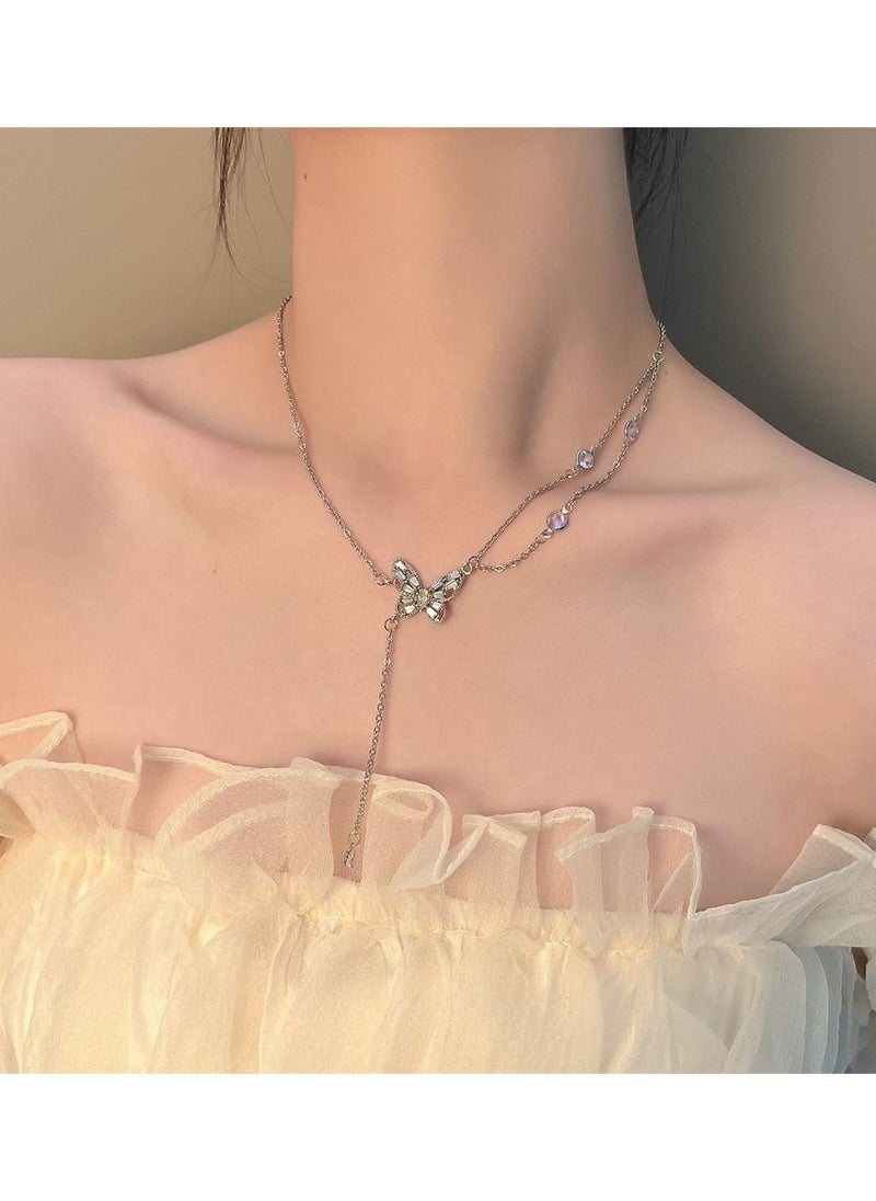 Satinior - Butterfly Tassel Zirconia Necklace - Image 1
