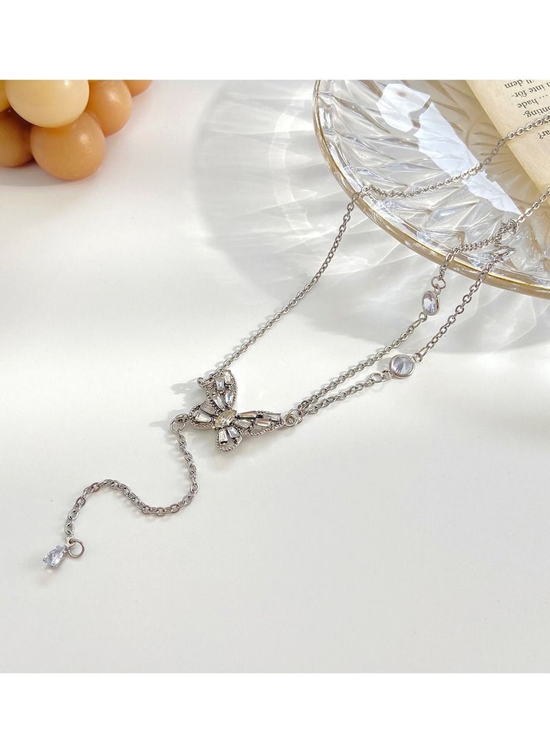 Satinior - Butterfly Tassel Zirconia Necklace - Image 1