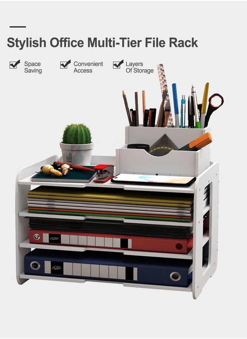 Office 5 Tiers File Paper Organizer for Desk Desktop White File Holder Office  Desk Organizer Storage Supplies Removable Shelves A4 File Frame Book Stand
