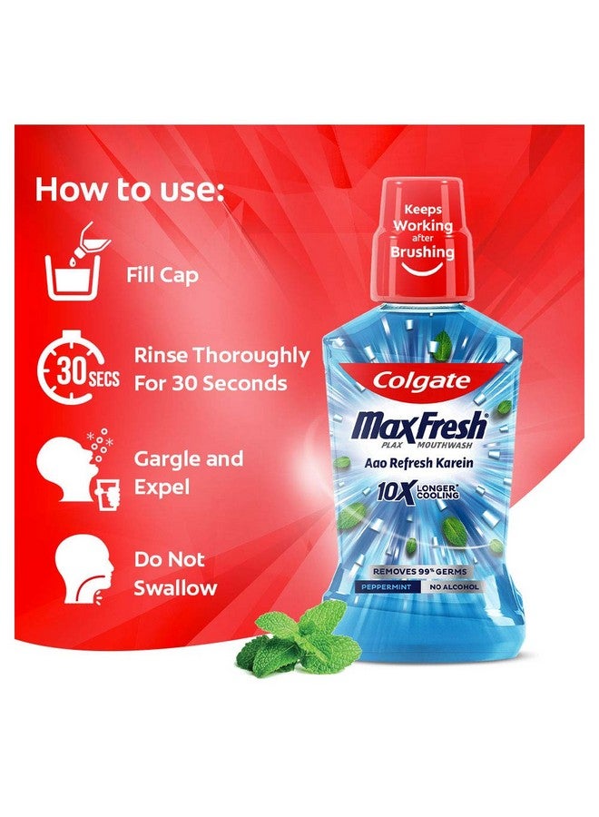 Colgate Maxfresh Plax Antibacterial Mouthwash, 24/7 Fresh Breath, Alcohol Free Mouth Wash Liquid For Bad Breath - 500Ml Pepper Mint (Complete Oral Care) - Image 5