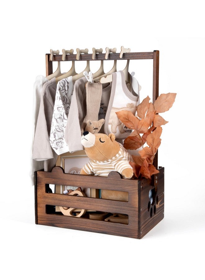 GiftAmaz Brown Wooden Baby Shower Crate Closet, Baby Storage Crate with Handle, Baby Shower Gifts Basket, Baby Welcome Box for Newborn Boys Girls, Pregnancy Gifts for New Parents - Image 1