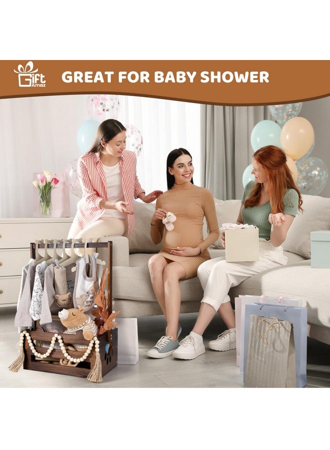 GiftAmaz Brown Wooden Baby Shower Crate Closet, Baby Storage Crate with Handle, Baby Shower Gifts Basket, Baby Welcome Box for Newborn Boys Girls, Pregnancy Gifts for New Parents - Image 2