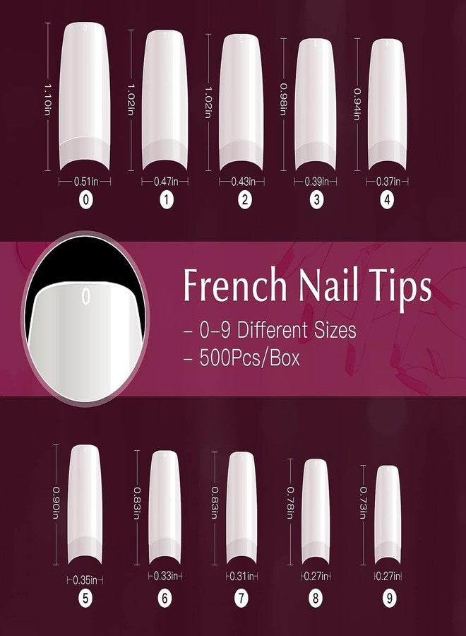 PRO ROOP 500PCS Clear False Nails Tips, Half Cover Lady French Style Acrylic Artificial Tip Manicure with Box of 10 Sizes for Nail Tips Art Salons and Home DIY… - Image 2
