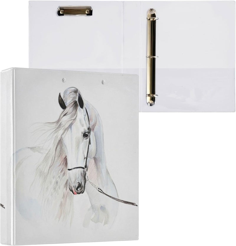 senya 3 Ring Binder White Horse File Folder Holds 200 Sheets File Storage for Women Men School Office Supplie  - Image 1