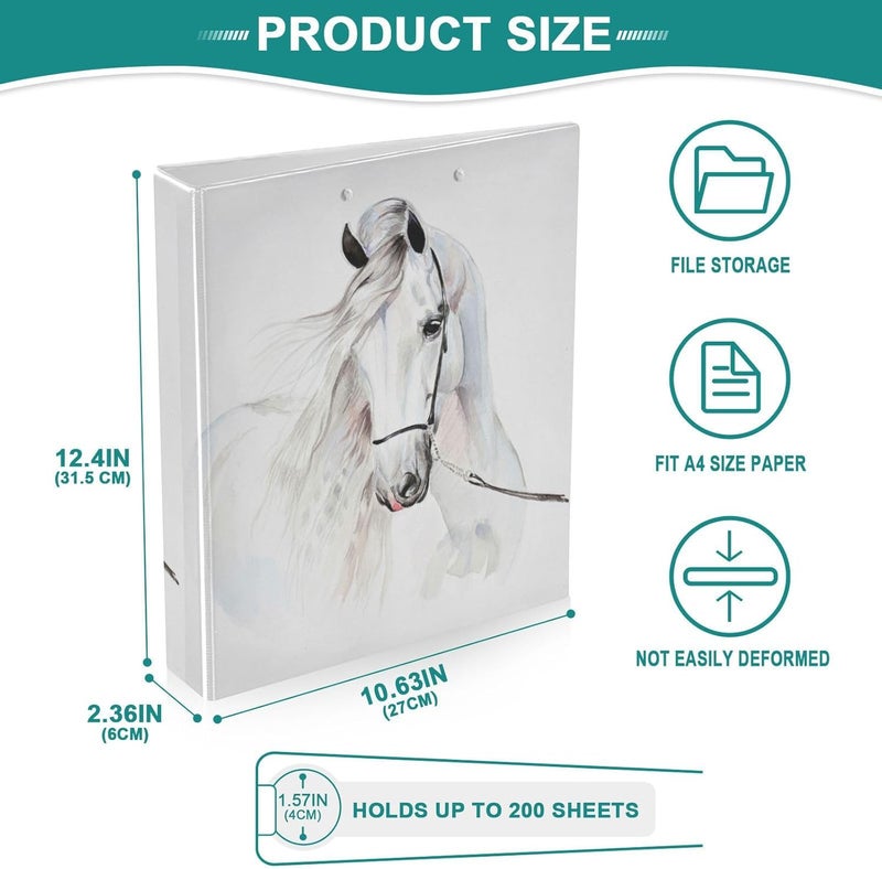 senya 3 Ring Binder White Horse File Folder Holds 200 Sheets File Storage for Women Men School Office Supplie  - Image 5