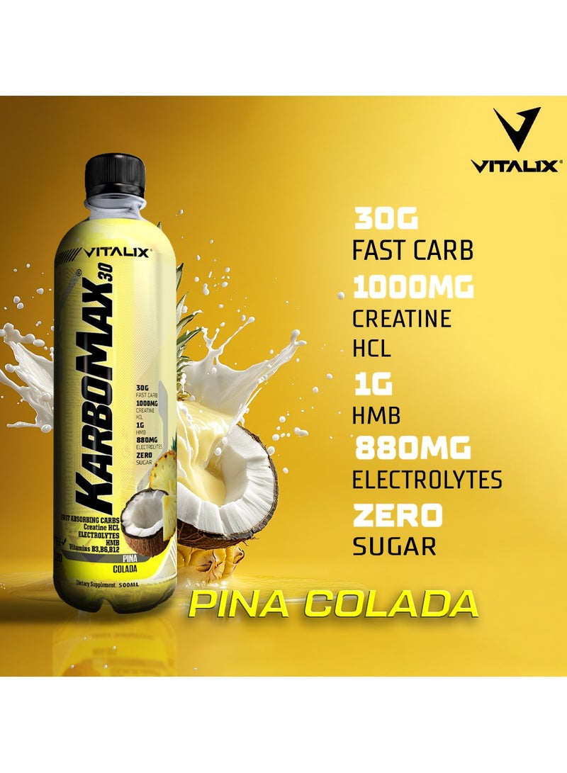 Vitalix KarboMax 30 Pina Colada - Fast Carb Weight Gain Drink with 30g Carbs, 1000mg HCL Creatine, 1g HMB, 880mg Electrolytes, Vitamins B, Zero Sugar, 500ml Pack of 12 - Image 5