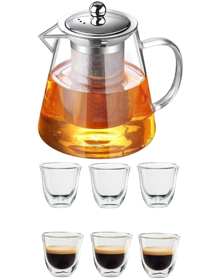 Borosilicate Glass Teapot with Infuser (950 ML) & Double Wall Tea Coffee Cups (Set of 6, 80 ML) - Clear Glass Drinkware for Espresso, Americano, Loose Leaf & Blooming Tea Maker - pzsku/Z7DCA30227EB6E718D21DZ/45/_/1735222687/ba626a34-5fc9-4c5d-a4ce-28a580abe209